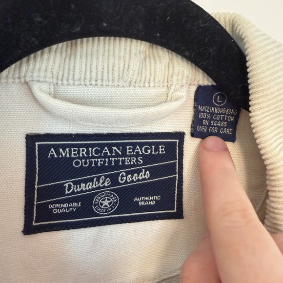 VINTAGE AMERICAN EAGLE “Detroit” cream corduroy collared cotton jacket size LG - Picture 6 of 6